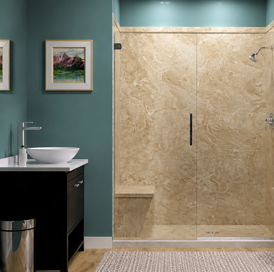 Alaskan Ivory marble-look shower