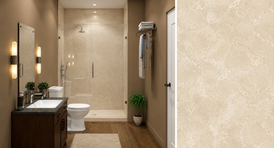 Creme Travertine stone pattern room