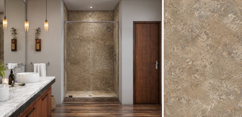 Mocha Travertine stone pattern room